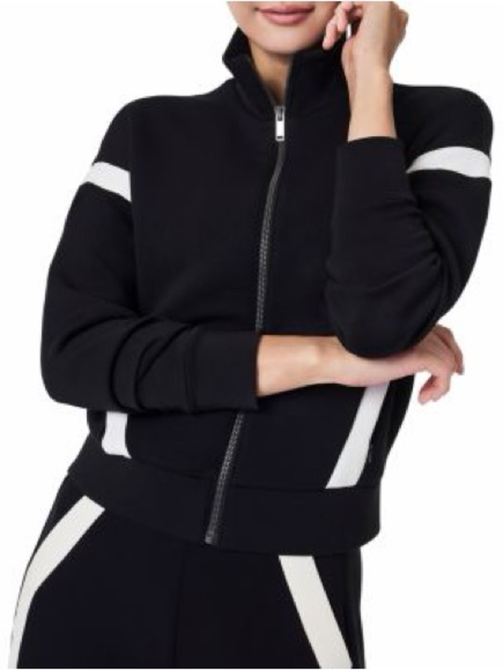 SPANX AirEssentials Striped Track Jacket with White Contrast Panels